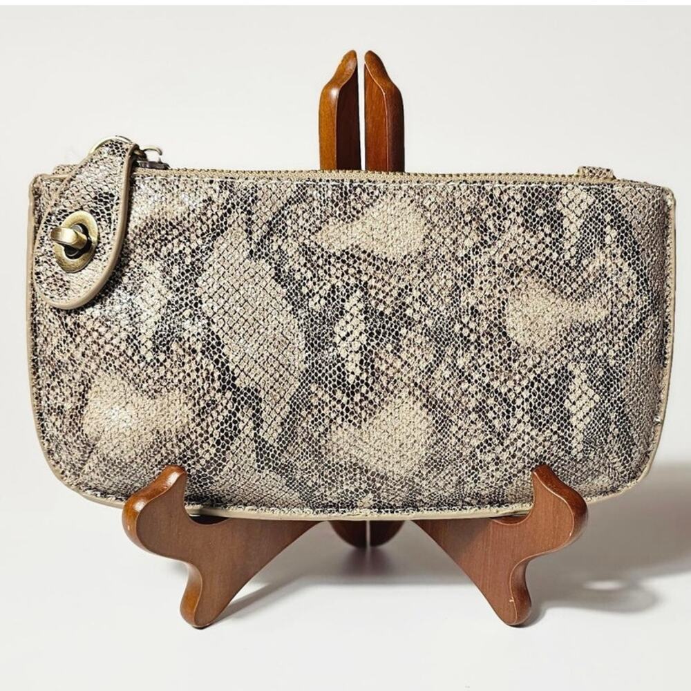 Joy Susan Python Mini Crossbody Wristlet Clutch in Neutral Colors NEW